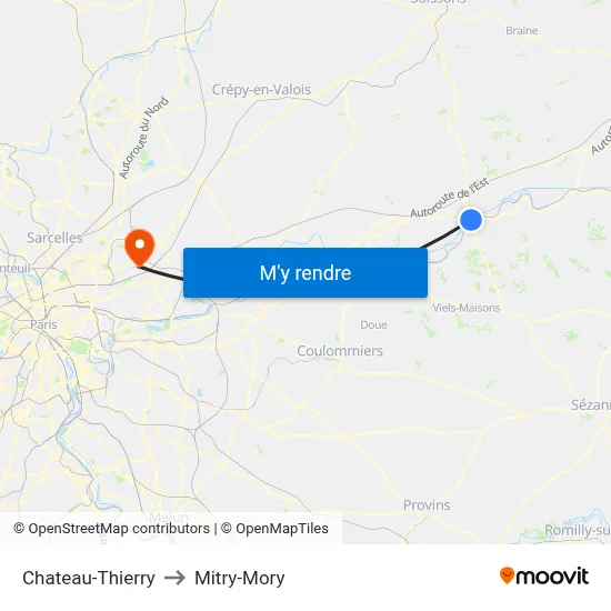 Chateau-Thierry to Mitry-Mory map