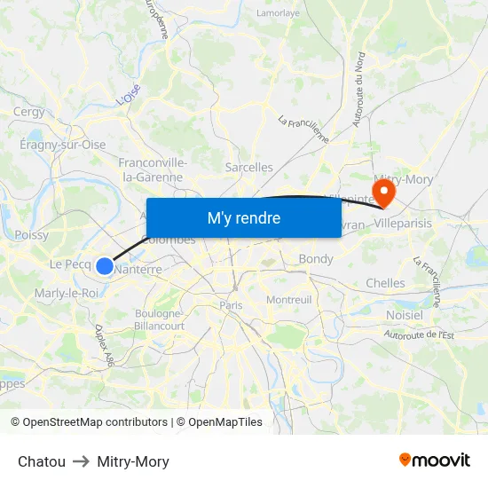 Chatou to Mitry-Mory map