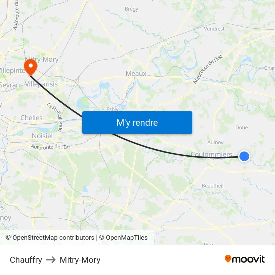 Chauffry to Mitry-Mory map
