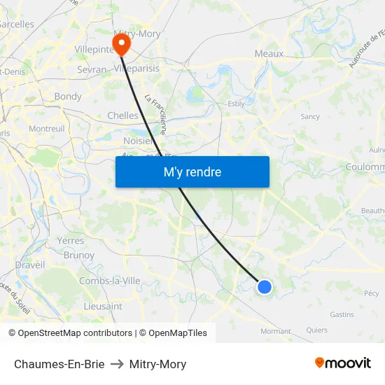 Chaumes-En-Brie to Mitry-Mory map