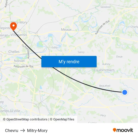 Chevru to Mitry-Mory map