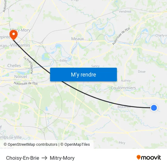 Choisy-En-Brie to Mitry-Mory map