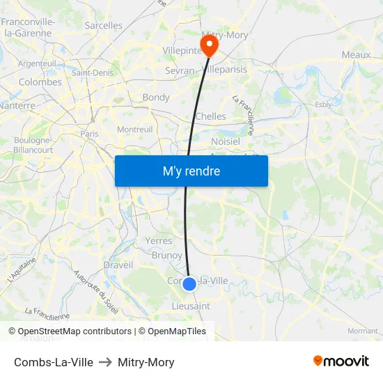 Combs-La-Ville to Mitry-Mory map
