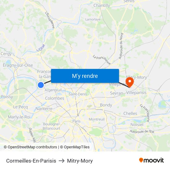 Cormeilles-En-Parisis to Mitry-Mory map