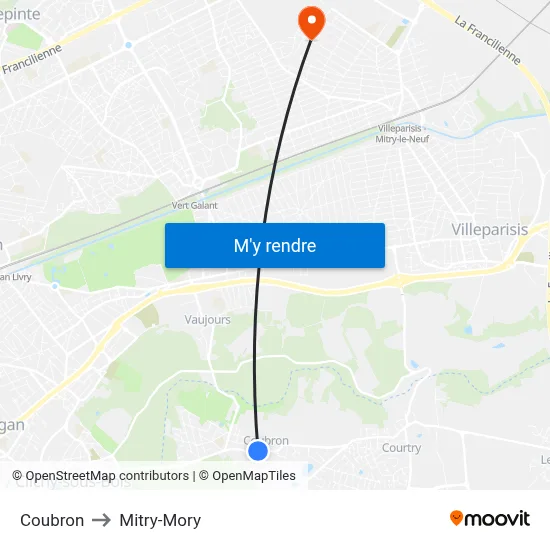 Coubron to Mitry-Mory map