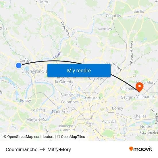 Courdimanche to Mitry-Mory map