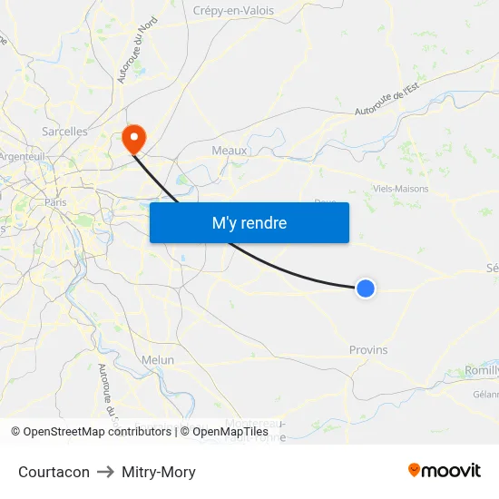 Courtacon to Mitry-Mory map