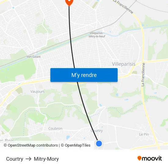 Courtry to Mitry-Mory map