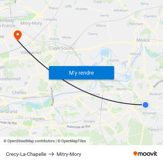 Crecy-La-Chapelle to Mitry-Mory map