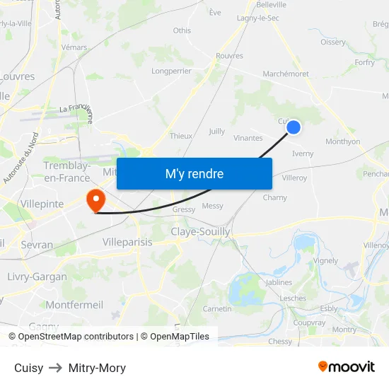 Cuisy to Mitry-Mory map
