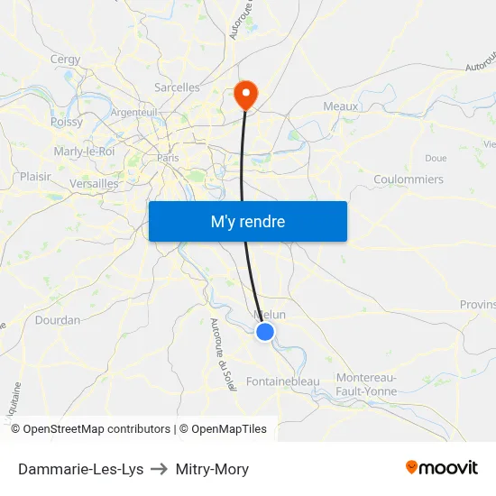 Dammarie-Les-Lys to Mitry-Mory map
