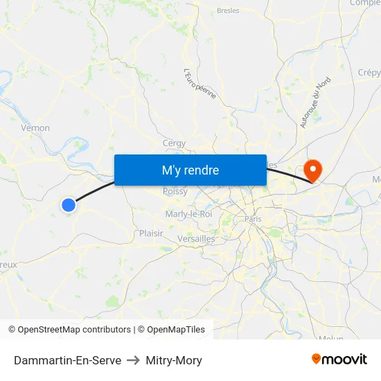 Dammartin-En-Serve to Mitry-Mory map