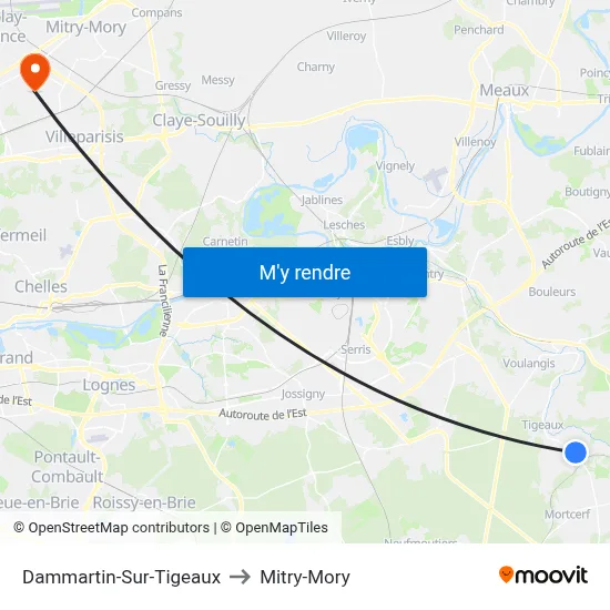 Dammartin-Sur-Tigeaux to Mitry-Mory map