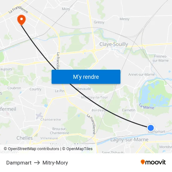 Dampmart to Mitry-Mory map