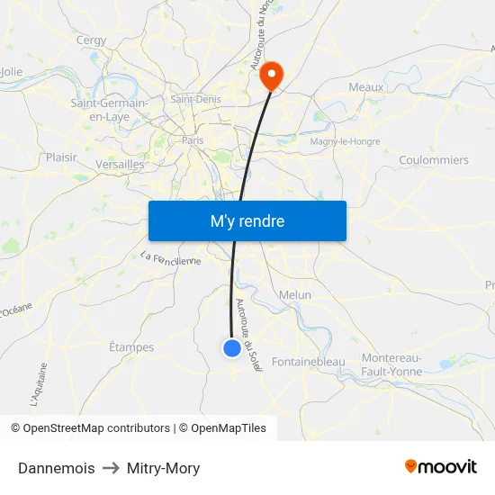 Dannemois to Mitry-Mory map