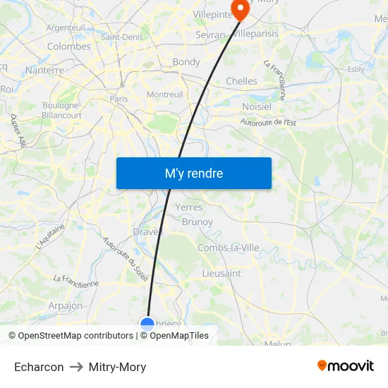 Echarcon to Mitry-Mory map