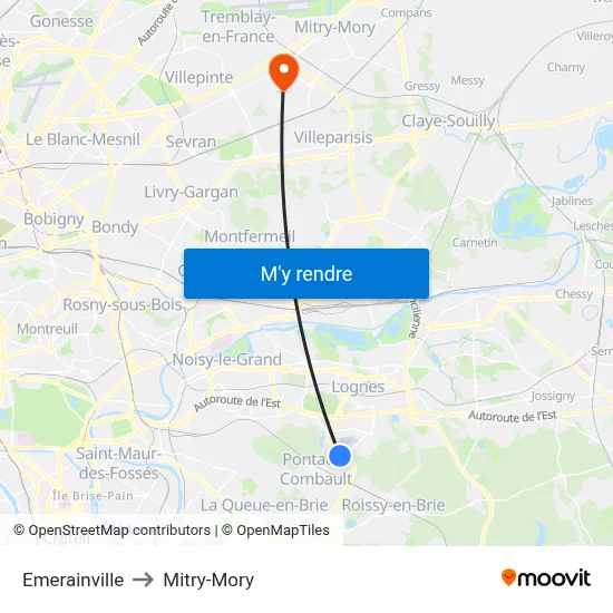 Emerainville to Mitry-Mory map