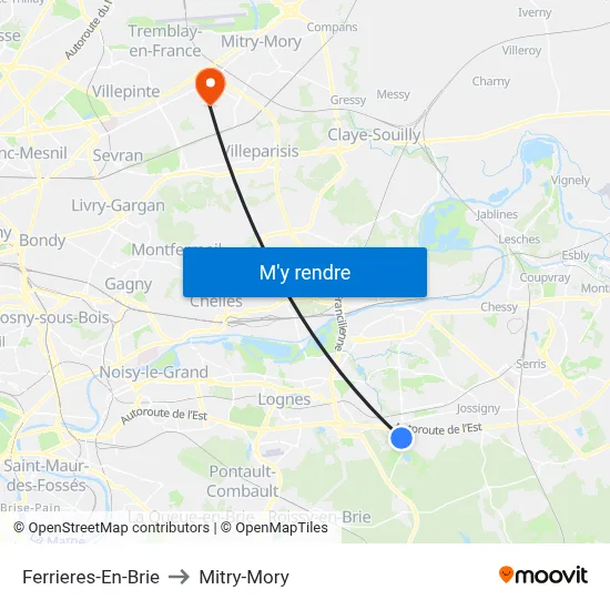 Ferrieres-En-Brie to Mitry-Mory map