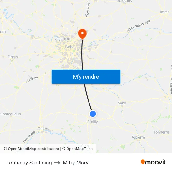 Fontenay-Sur-Loing to Mitry-Mory map