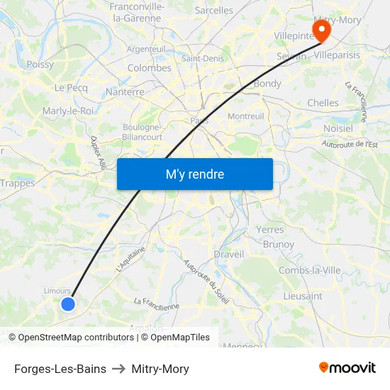 Forges-Les-Bains to Mitry-Mory map