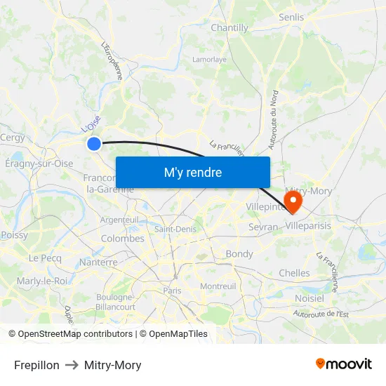Frepillon to Mitry-Mory map