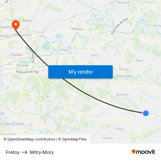 Fretoy to Mitry-Mory map