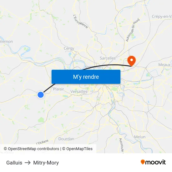 Galluis to Mitry-Mory map