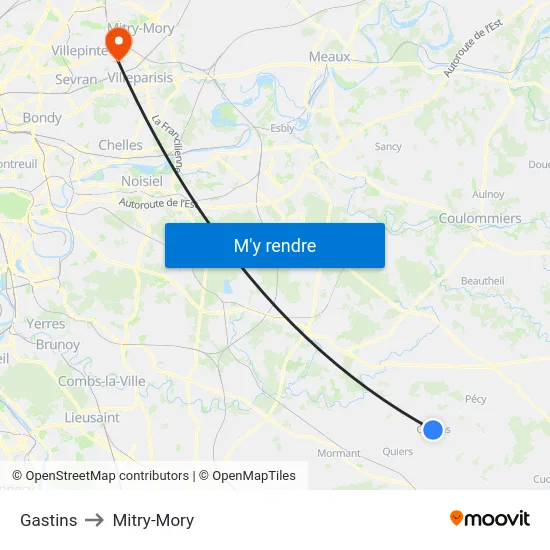 Gastins to Mitry-Mory map