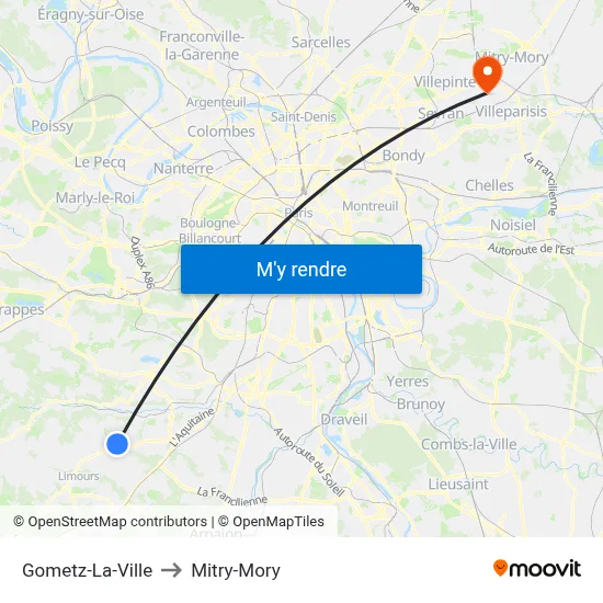 Gometz-La-Ville to Mitry-Mory map