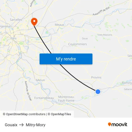 Gouaix to Mitry-Mory map