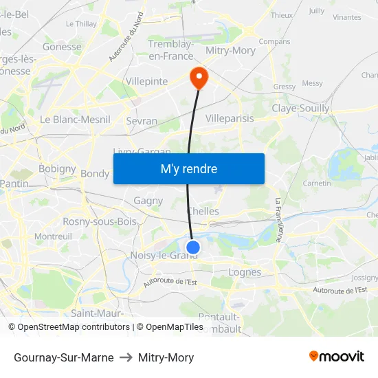 Gournay-Sur-Marne to Mitry-Mory map