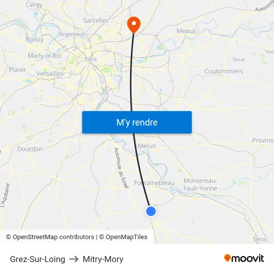 Grez-Sur-Loing to Mitry-Mory map