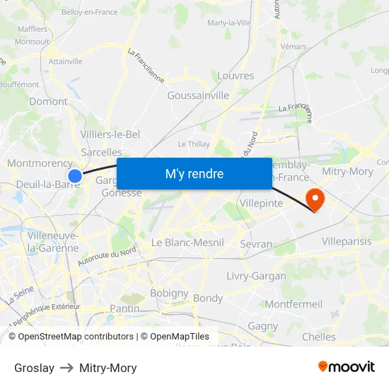 Groslay to Mitry-Mory map