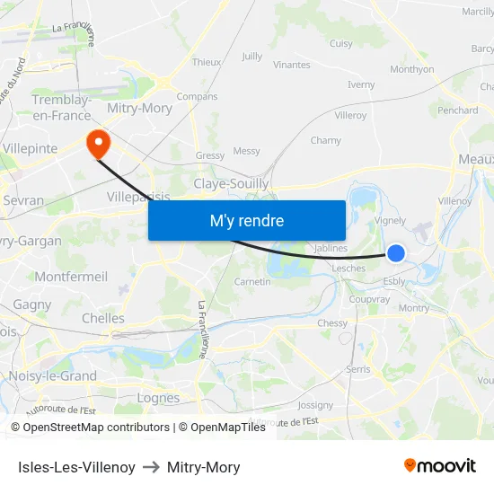 Isles-Les-Villenoy to Mitry-Mory map