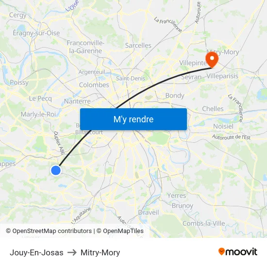 Jouy-En-Josas to Mitry-Mory map
