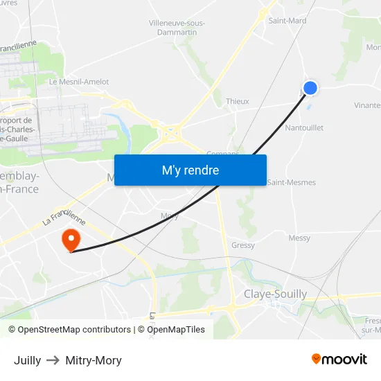 Juilly to Mitry-Mory map