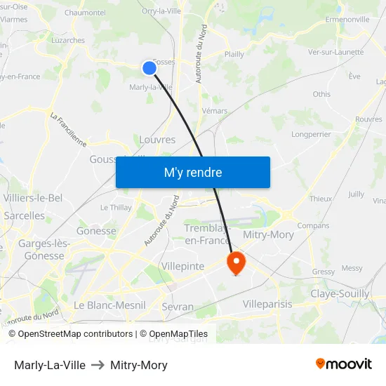Marly-La-Ville to Mitry-Mory map