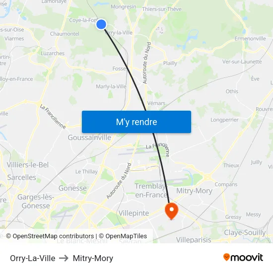 Orry-La-Ville to Mitry-Mory map
