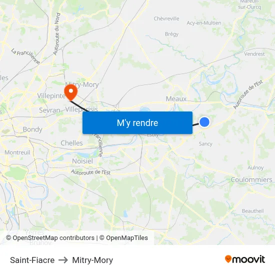 Saint-Fiacre to Mitry-Mory map