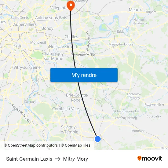 Saint-Germain-Laxis to Mitry-Mory map