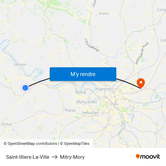 Saint-Illiers-La-Ville to Mitry-Mory map