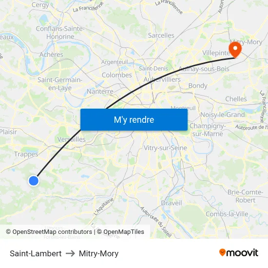 Saint-Lambert to Mitry-Mory map