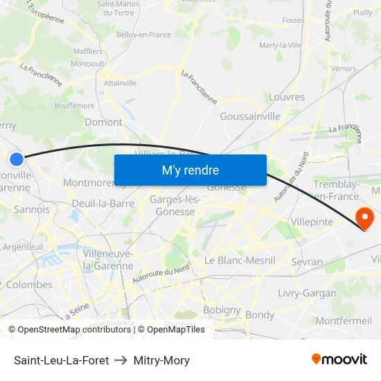 Saint-Leu-La-Foret to Mitry-Mory map