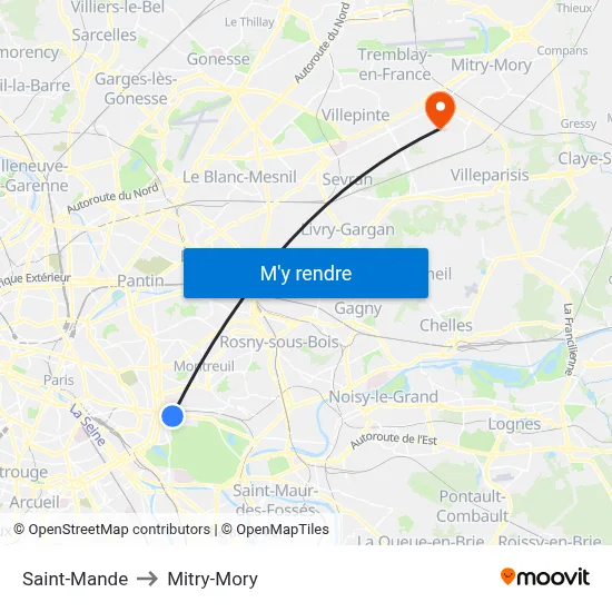 Saint-Mande to Mitry-Mory map