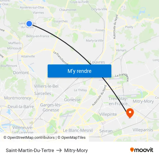 Saint-Martin-Du-Tertre to Mitry-Mory map