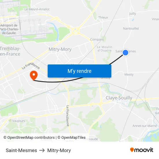 Saint-Mesmes to Mitry-Mory map