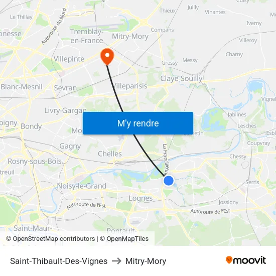 Saint-Thibault-Des-Vignes to Mitry-Mory map