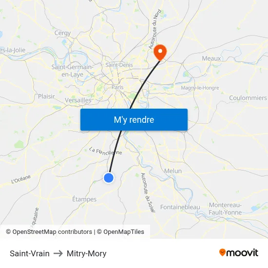 Saint-Vrain to Mitry-Mory map