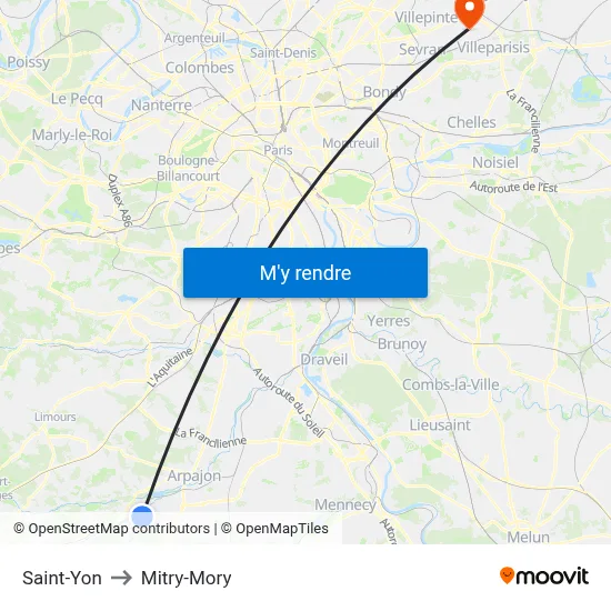 Saint-Yon to Mitry-Mory map