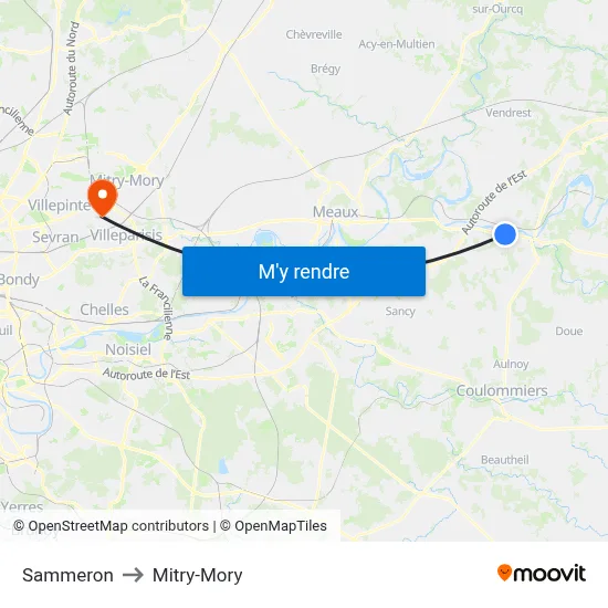 Sammeron to Mitry-Mory map
